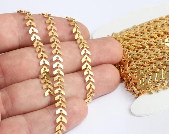 24 Ayar Altın Kaplama 6mm Chevron Çavuş Zincir
