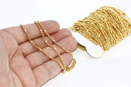 24 Ayar Altın Kaplama 2mm Top Lehimli İnce Uydu  Zincir. 