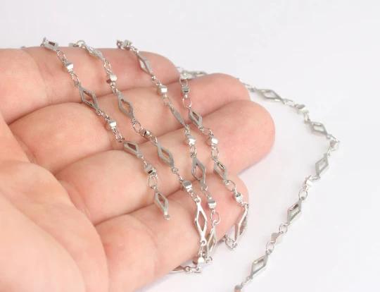 Rodyum Gümüş Kaplama 12,5mm Baklava Zincir