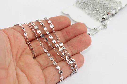 Gümüş Rodyum Kaplama 4mm Halka Pullu Zincir