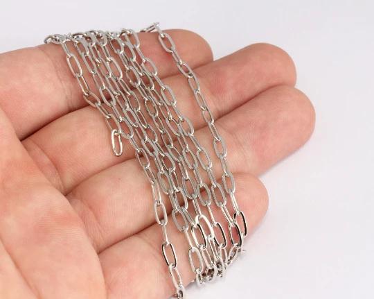 Rodyum Gümüş Kaplama 7,5mm Küçük Oval Ataç Zincir
