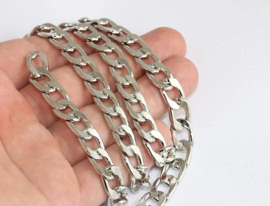 Rodyum Gümüş Kaplama 16mm Halat Curb Zincir