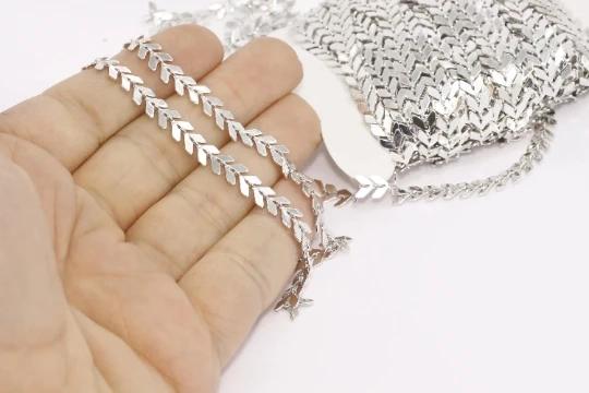 Gümüş Rodyum Kaplama 6mm Chevron Zincir