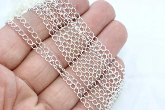 Gümüş Kaplama 5mm Halka Zincir, Curb Zincir
