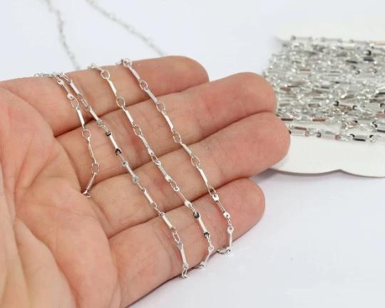 Gümüş Rodyum Kaplama 8mm Halka Çubuk Zincir