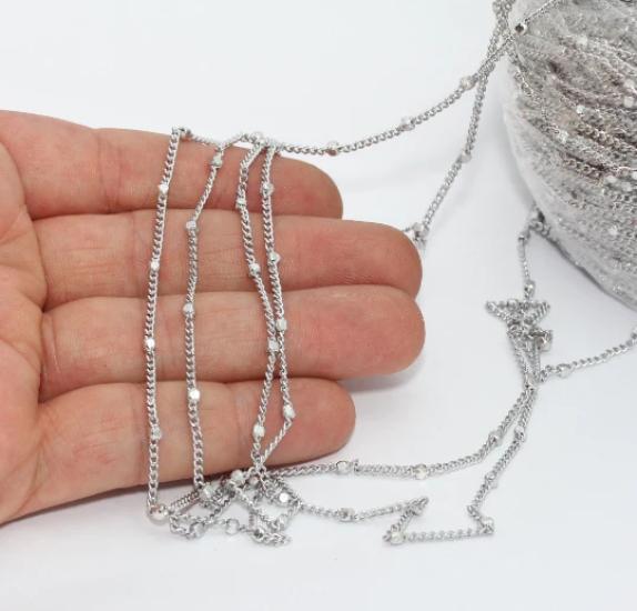 Gümüş Rodyum Kaplama 2mm Top Uydu Zincir