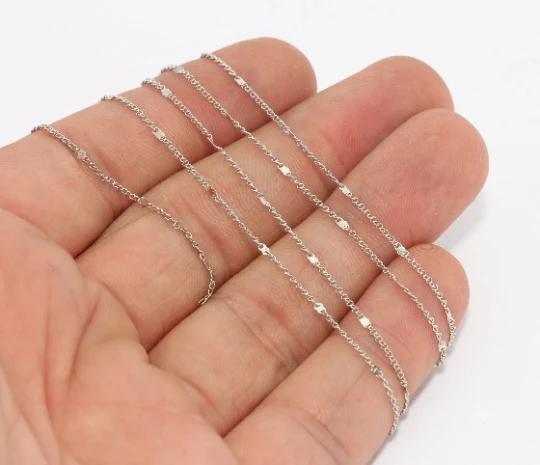 Gümüş Rodyum Kaplama 2mm Kare Burgu İnce Zincir