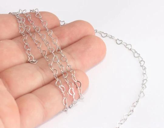 Rodyum Gümüş Kaplama 6mm Kalp Zincir