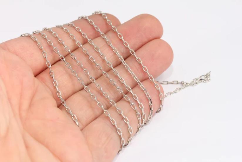 Rodyum Kaplama 3,6mm Küçük Dikdörtgen Ataç Zincir