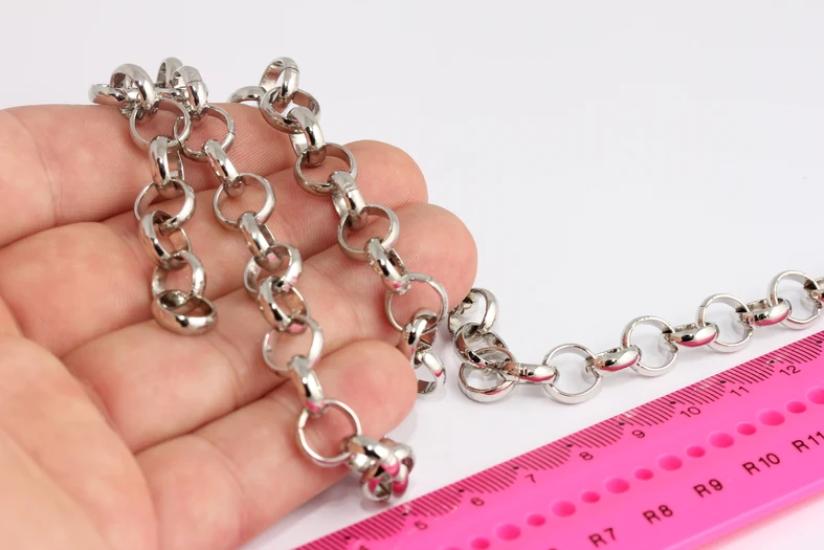 Rodyum Gümüş Kaplama 10mm Kalın Rolo Doç Zincir