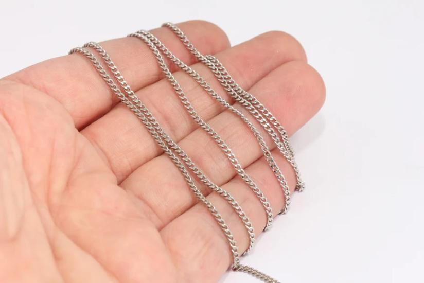 Gümüş Rodyum Kaplama 1,8mm  İnce Bordür Zincir