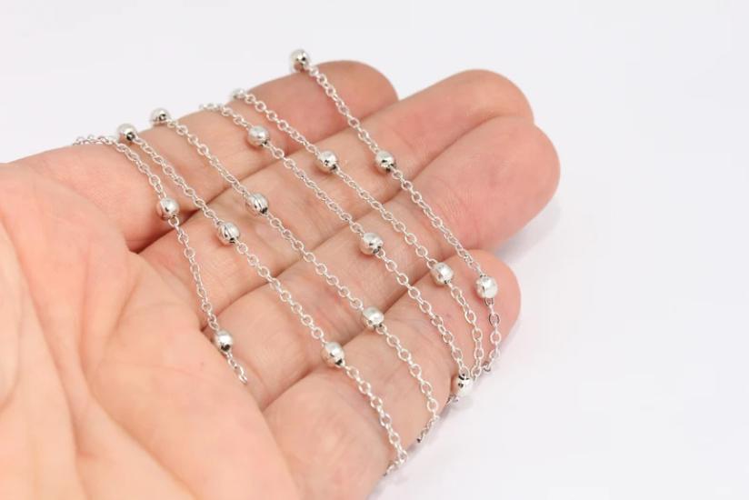 Gümüş Kaplama 1,7mm Top Bağlantılı Uydu Zincir