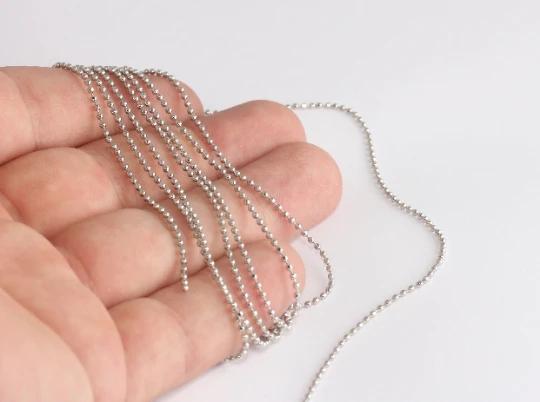 Rodyum Gümüş Kaplama 1,5mm İnce Top Zincir