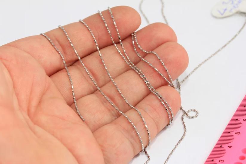 Rodyum Gümüş Kaplama 1mm Top Ara Parçalı Silindir İnce Zincir