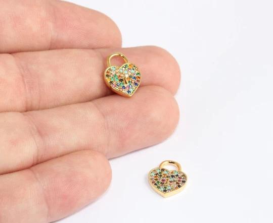 24k Altın Kaplama Renkli Zirkon Taşlı Kalp Charms